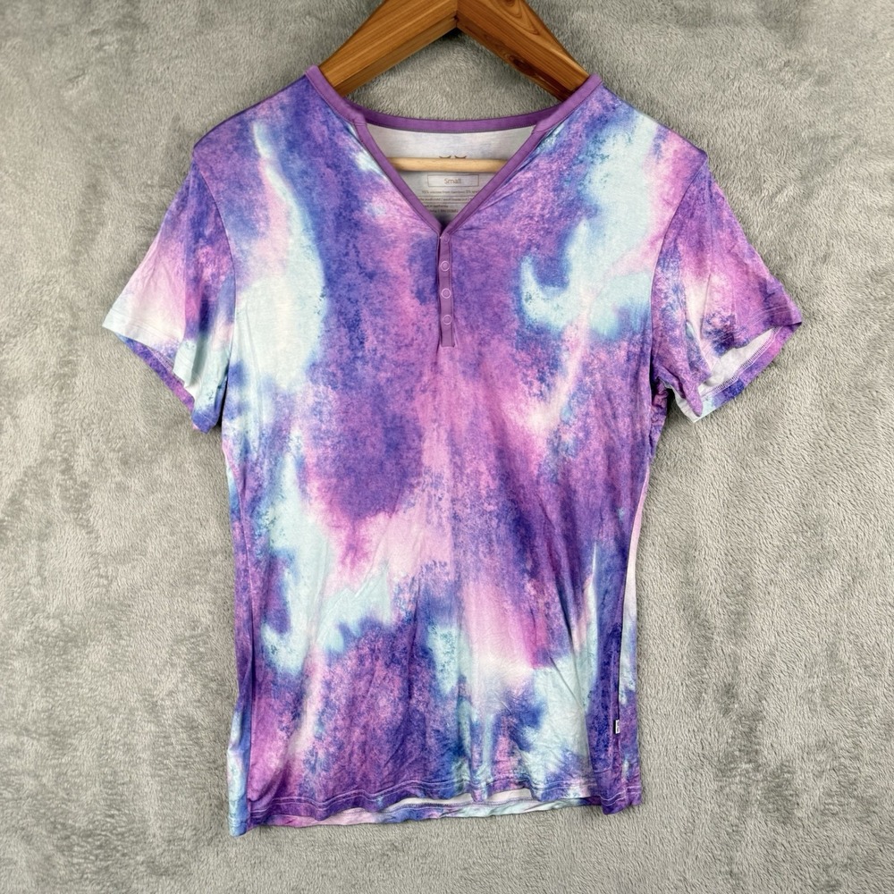 Little Sleepies Pajama Top Womens S Bamboo Purple Watercolor S/S Tie Dye V-Neck‎